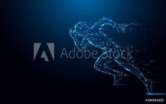 Picture of Abstract running man form lines and triangles point connecting network on blue background Illustration vector